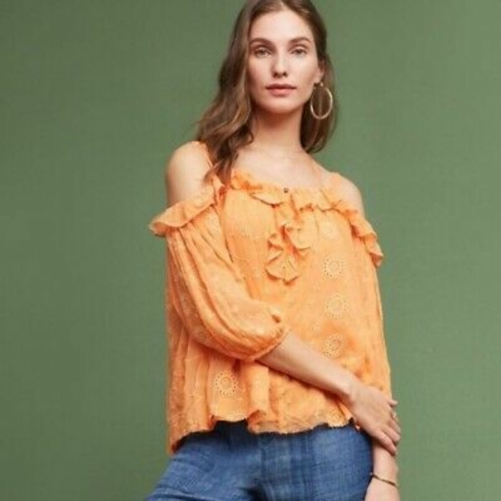 EUC Anthropologie - cold shoulder embroidered peasant blouse, size L